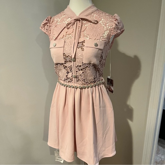 Self Portrait Pink Lace Elegant Mini Dress - Picture 2 of 4